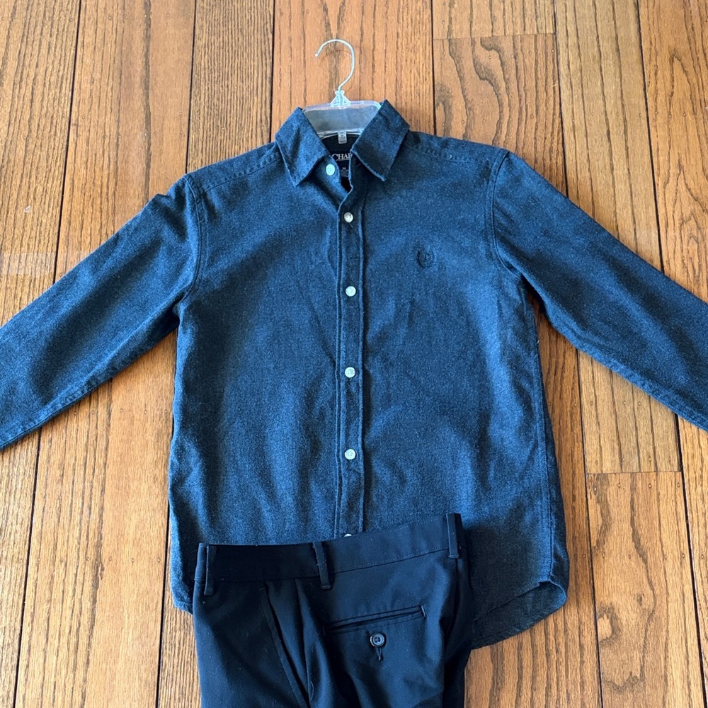 Chaps Charcoal Gray Shirt Size M and Van Heusen Black Pants Size 12